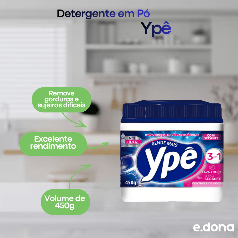 Detergente em Pó 450g Ypê Lava - Louças - e - dona
