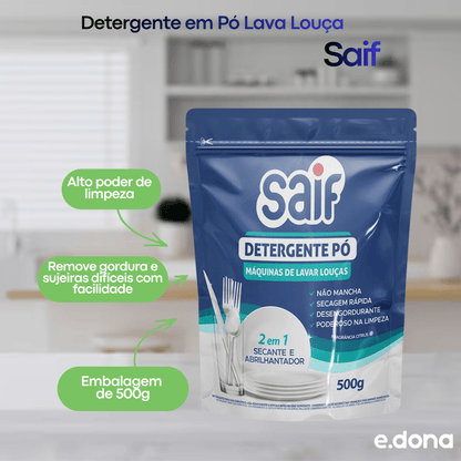 Detergente em Pó 500g Lava Louça Saif - e - dona