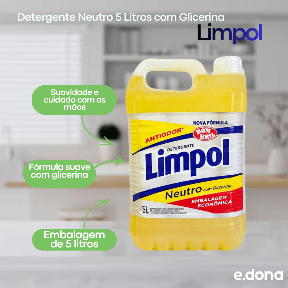 Detergente Neutro 5 Litros com Glicerina Limpol - e - dona