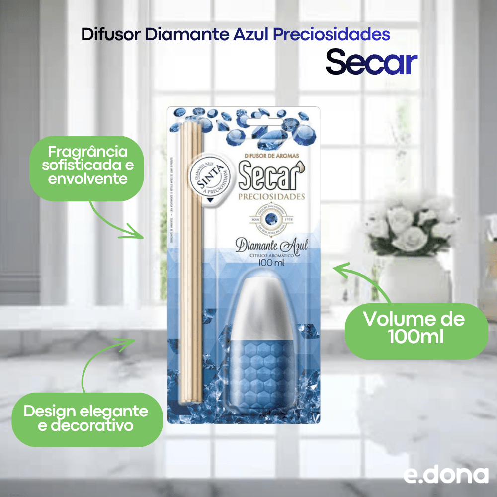 Difusor Diamante Azul Preciosidade Secar 100ml - e - dona