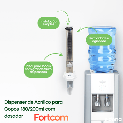 Dispenser de Acrílico para Copos 180/200ml com dosador Fortcom - e - dona