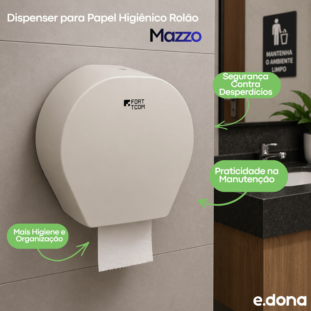 Dispenser para Papel Higiênico Rolão 500m Off White Mazzo - e - dona