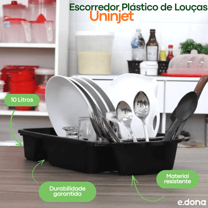 Escorredor Plástico de Louças Preto Uninjet - e - dona