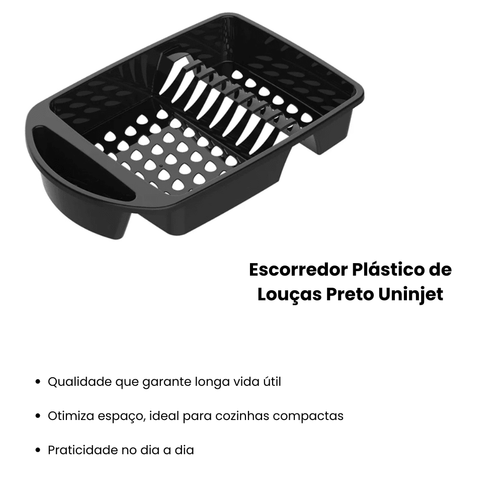 Escorredor Plástico de Louças Preto Uninjet - e - dona