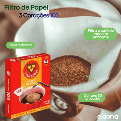 Filtro de Papel 3 Corações 103 com 30 unidades - e - dona