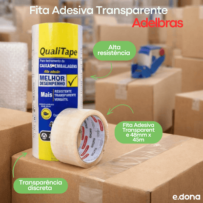 Fita Adesiva Adelbras Transparente 48mm x 45m – Kit com 4 Rolos - e - dona