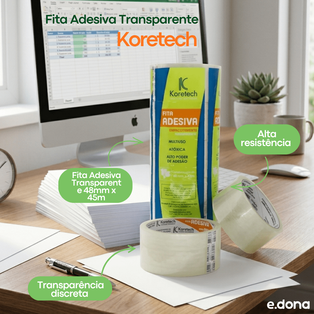Fita Adesiva Transparente 48mmx45m Koretech com 5 unidades - e - dona