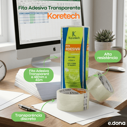 Fita Adesiva Transparente 48mmx45m Koretech com 5 unidades - e - dona