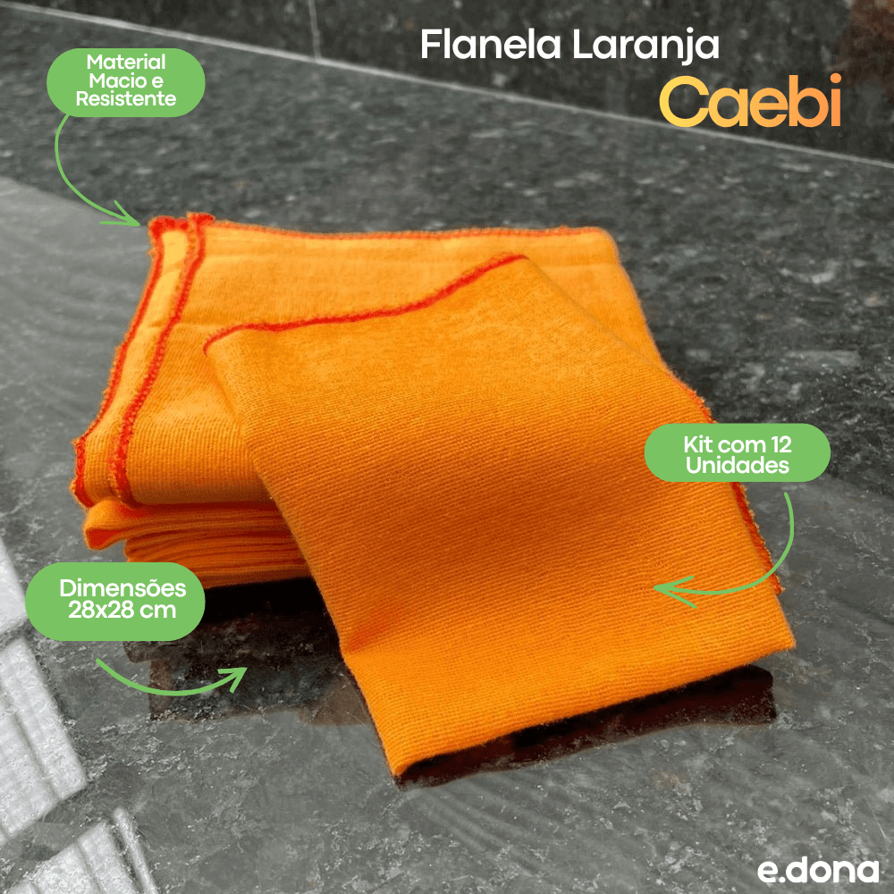 Flanela Laranja Caebi 28x28 cm com 12 Unidades - e - dona