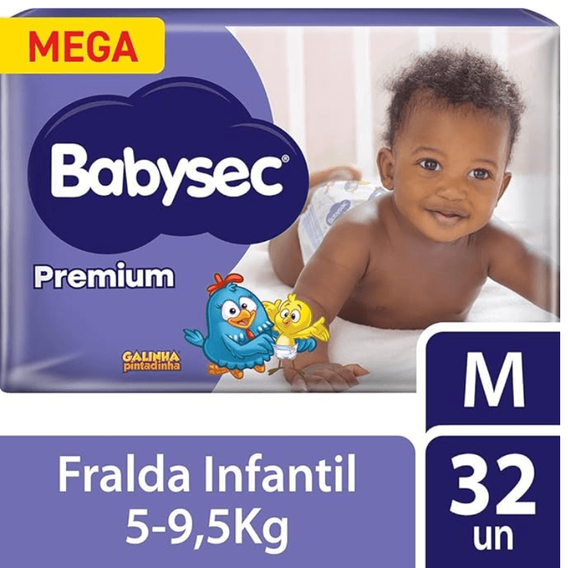 Fralda Babysec Premium Mega M com 32 unidades - 5 a 9,5kg - e - dona