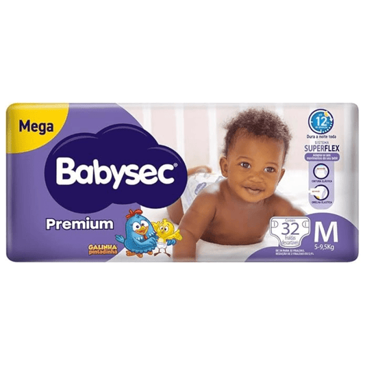 Fralda Babysec Premium Mega M com 32 unidades - 5 a 9,5kg - e - dona