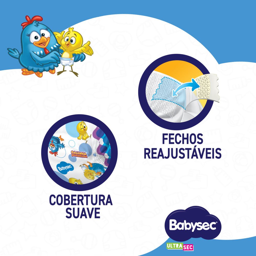 Fralda Babysec Ultrasec Mega P com 42 unidades - até 6kg - e - dona
