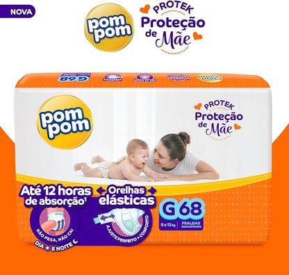 Fralda Pom Pom Protek G com 68 unidades - 8 a 13 kg - e - dona