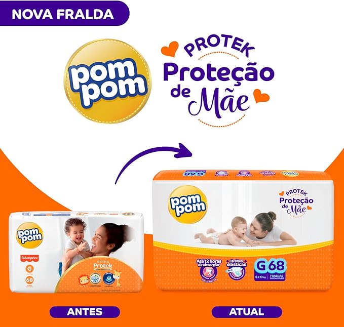 Fralda Pom Pom Protek G com 68 unidades - 8 a 13 kg - e - dona