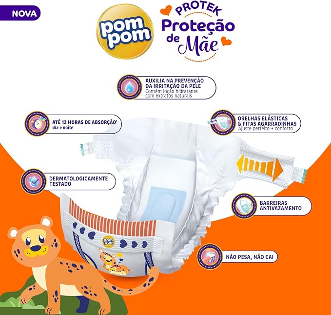 Fralda Pom Pom Protek G com 68 unidades - 8 a 13 kg - e - dona