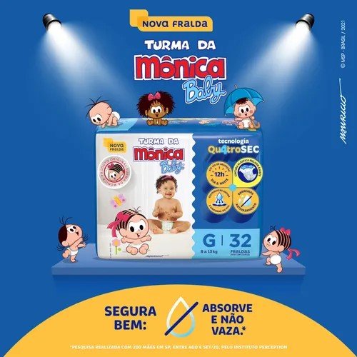 Fralda Turma da Mônica Baby G com 32 unidades - 7 a 11 kg - e - dona