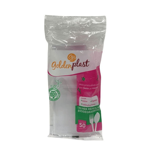 Garfo para Refeição Leve 15cm Transparente Goldenplast com 50 unidades - e - dona