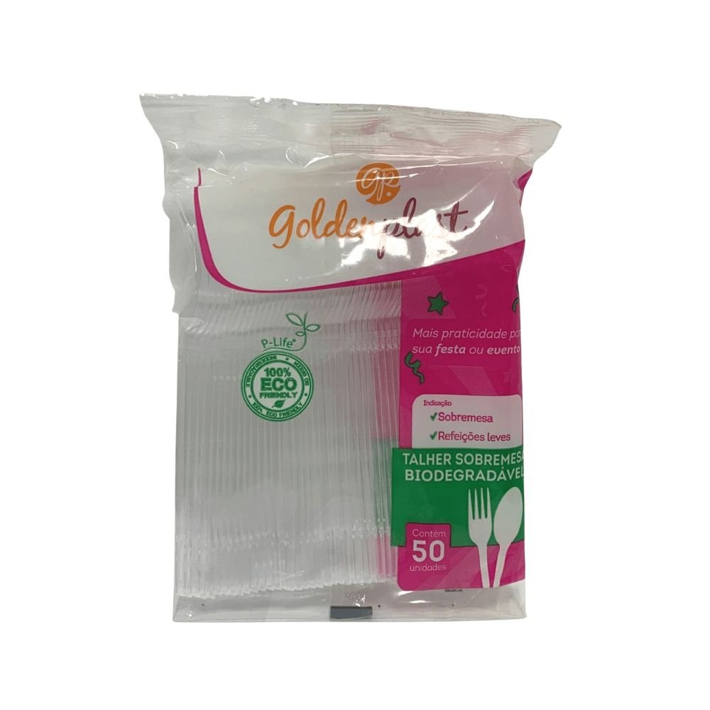 Garfo para Sobremesa 12,6cm Cristal Biodegradável Goldenplast com 50 unidades - e - dona