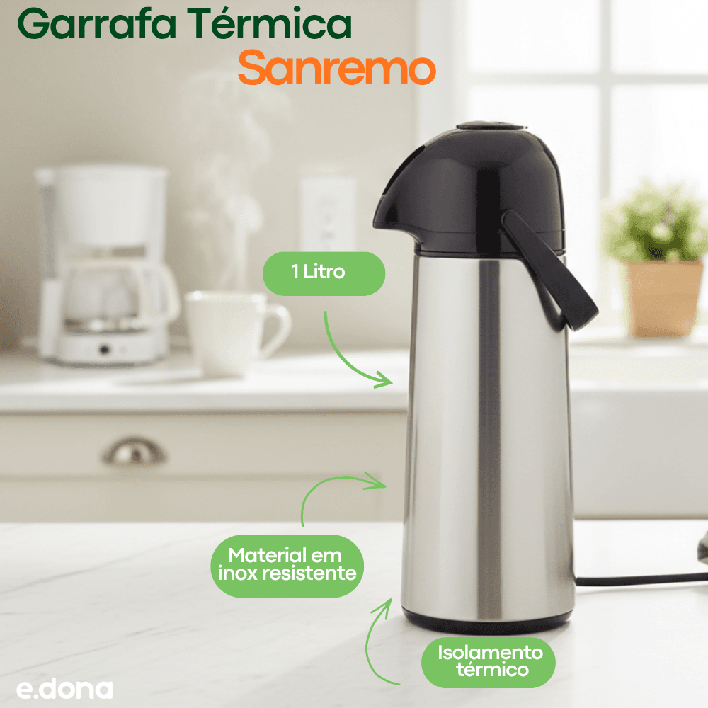 Garrafa Térmica 1L Sanremo Inox Expressar - e - dona