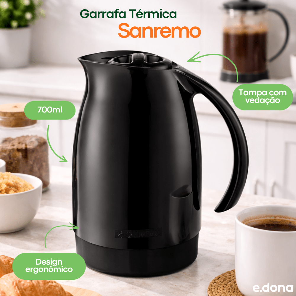 Garrafa Térmica 700ml Sanremo Preta - e - dona