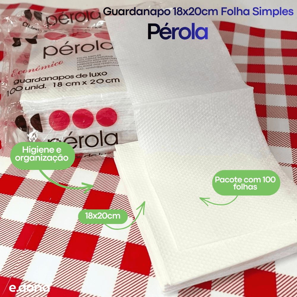 Guardanapo 18x20cm Folha Simples Pérola - 100 Folhas - e - dona