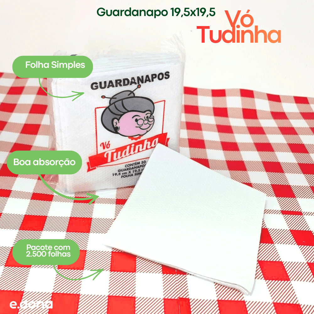 Guardanapo 19,5x19,5 Folha Simples Vó Tudinha com 2.500 folhas pacote compacto - e - dona