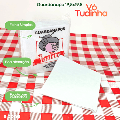 Guardanapo 19,5x19,5 Folha Simples Vó Tudinha com 2.500 folhas pacote compacto - e - dona