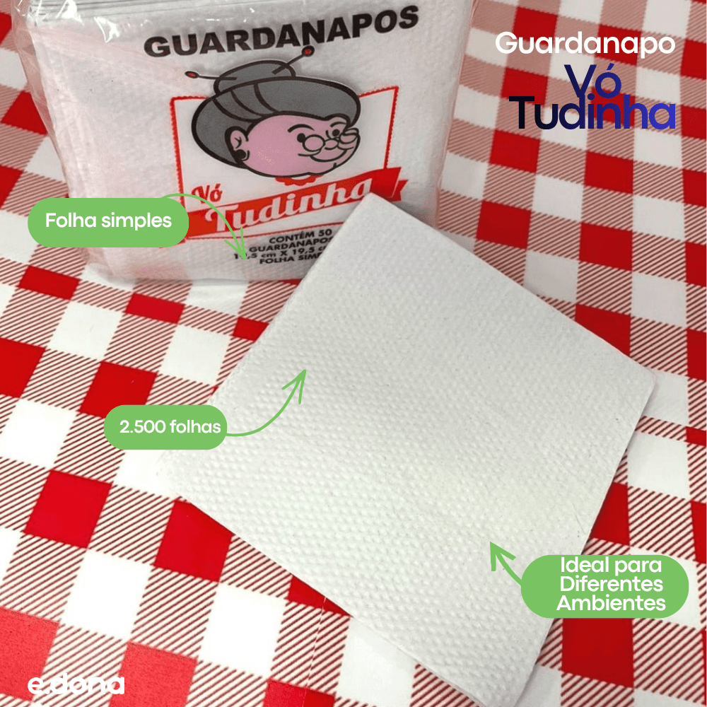 Guardanapo 19,5x19,5cm Vó Tudinha Folha Simples com 2.500 folhas - e - dona