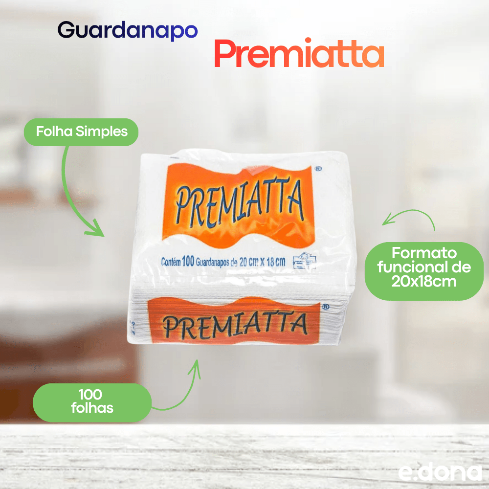 Guardanapo 20x18cm Folha Simples Premiatta - 100 folhas - e - dona