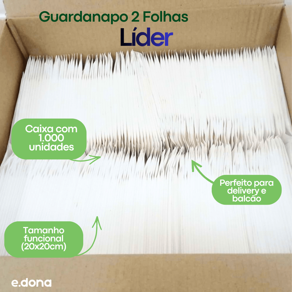Guardanapo 20x20cm Folha Simples em Sachê 2 Folhas - Líder - e - dona