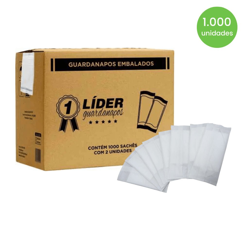 Guardanapo 20x20cm folha simples em Sachê com 2 folhas Líder caixa com 1.000 unidades - e - dona
