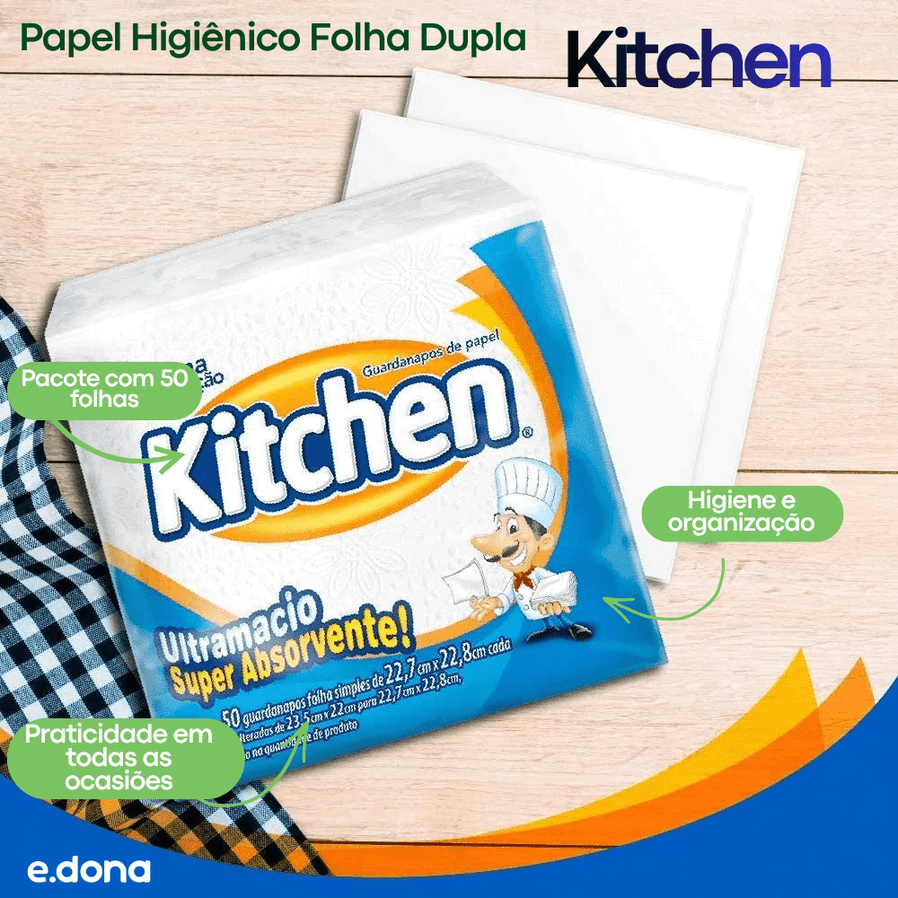 Guardanapo 22,7x22,8cm Folha Simples Kitchen - 50 Folhas - e - dona