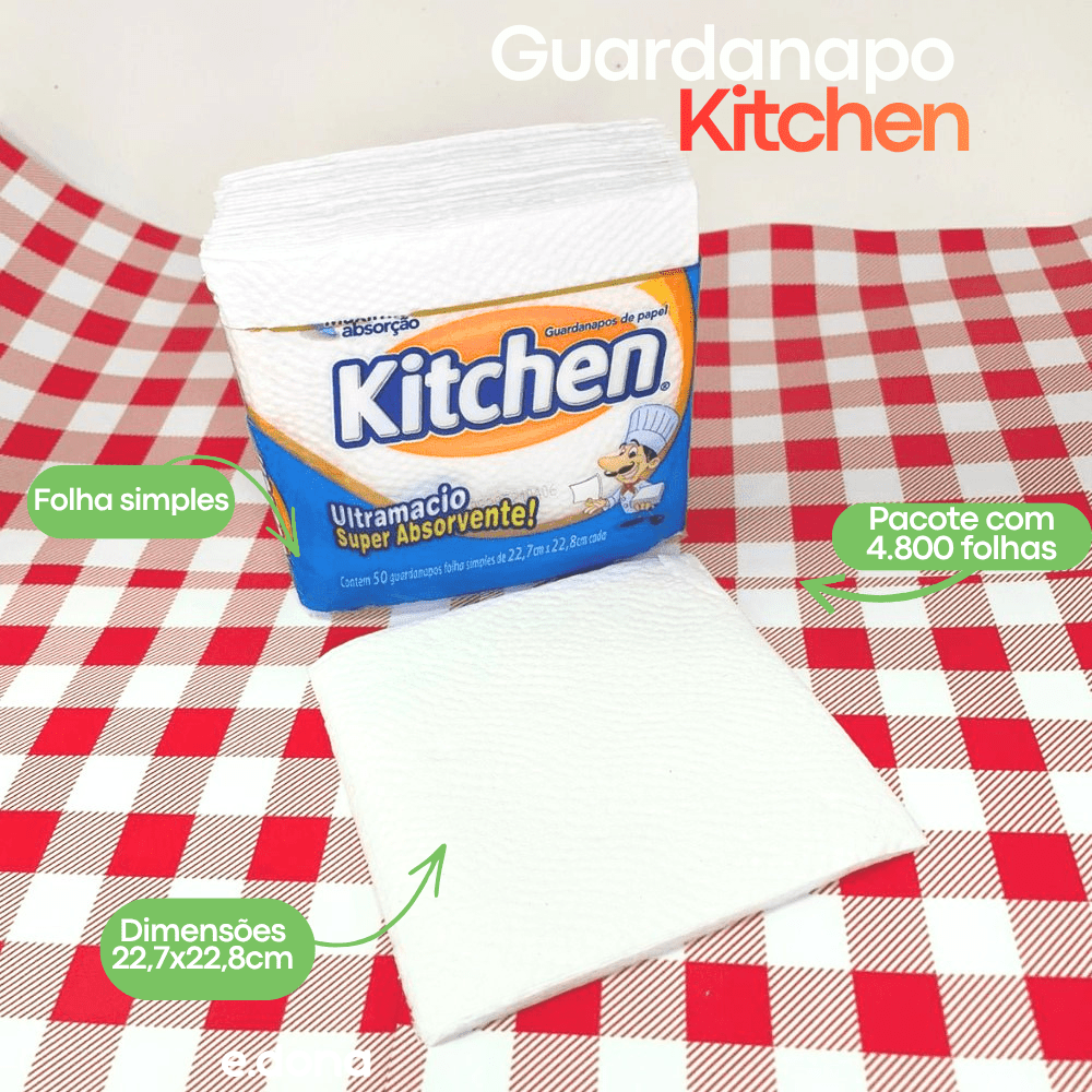 Guardanapo 22,7x22,8cm Folha Simples Kitchen com 4.800 Folhas - e - dona