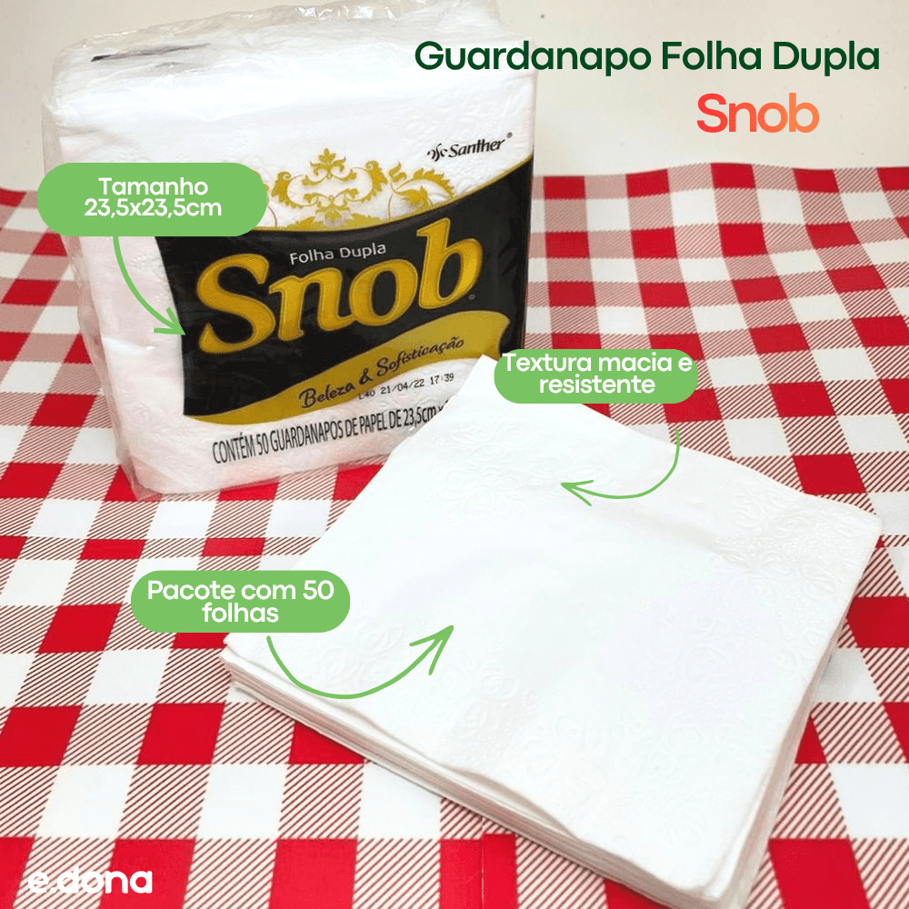 Guardanapo 23,5x23,5cm Folha Dupla Snob com 50 Folhas - e - dona