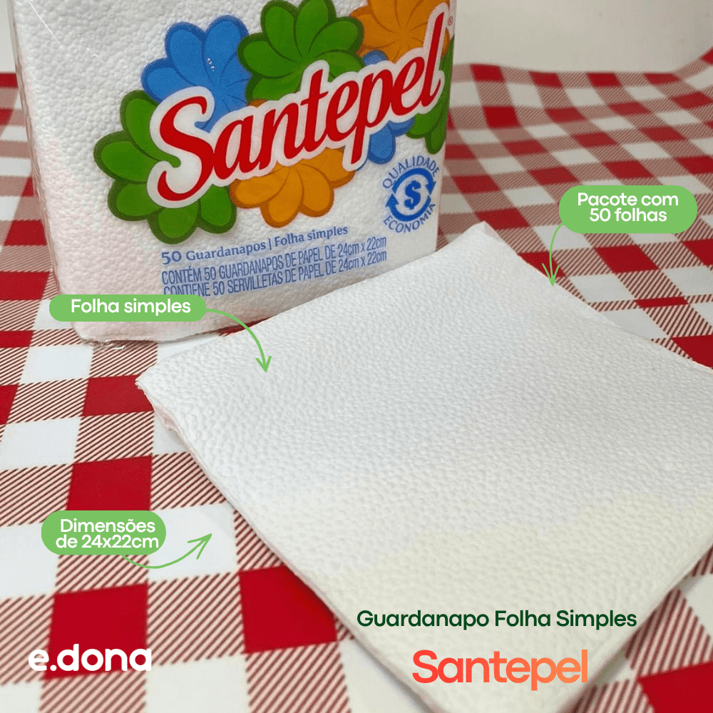 Guardanapo 24x22cm Folha Simples Santepel com 50 Folhas - e - dona