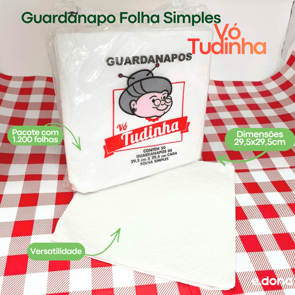 Guardanapo 29,5x29,5cm Folha Simples Vó Tudinha - 1.200 Folhas - e - dona