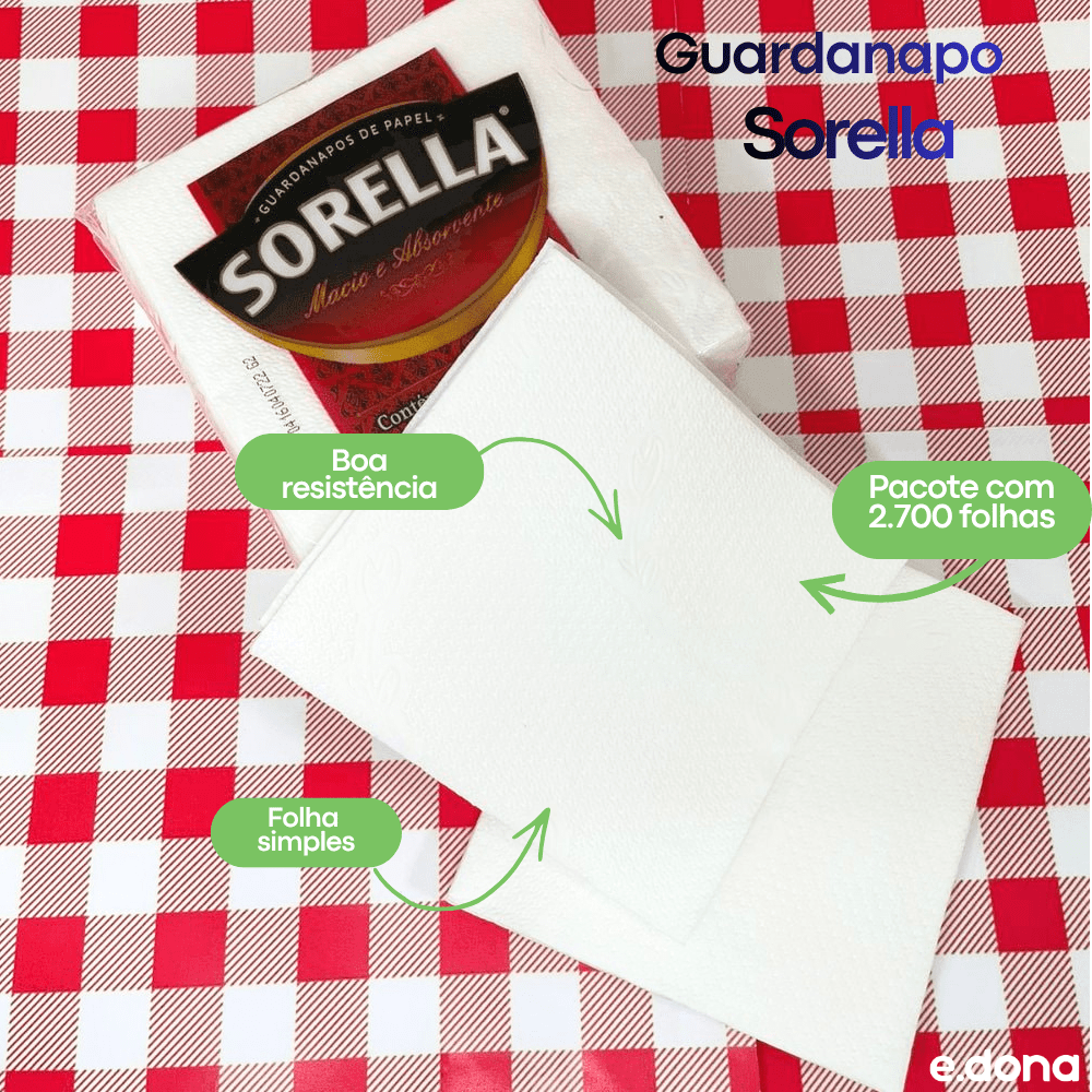 Guardanapo 30x30,5cm Folha Simples Sorella - 2.700 Folhas - e - dona
