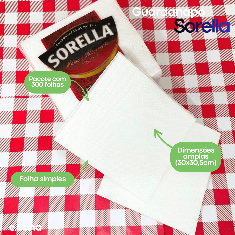 Guardanapo 30x30,5cm Folha Simples Sorella com 300 Folhas - e - dona