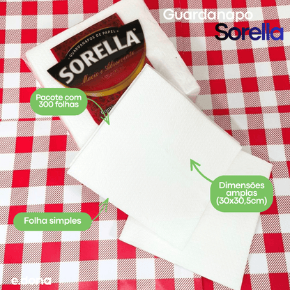 Guardanapo 30x30,5cm Folha Simples Sorella com 300 Folhas - e - dona