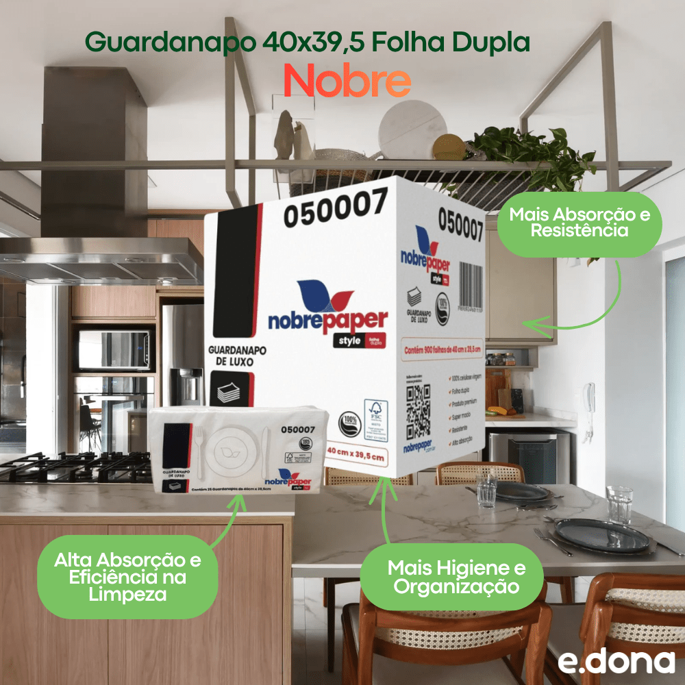 Guardanapo 40x39,5 Folha Dupla Nobre – 900 Folhas - e - dona