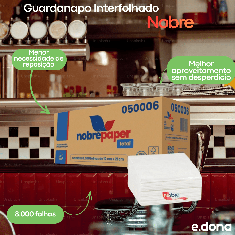 Guardanapo Interfolhado 10,6x21cm Folha Simples Nobre – 8.000 Folhas - e - dona