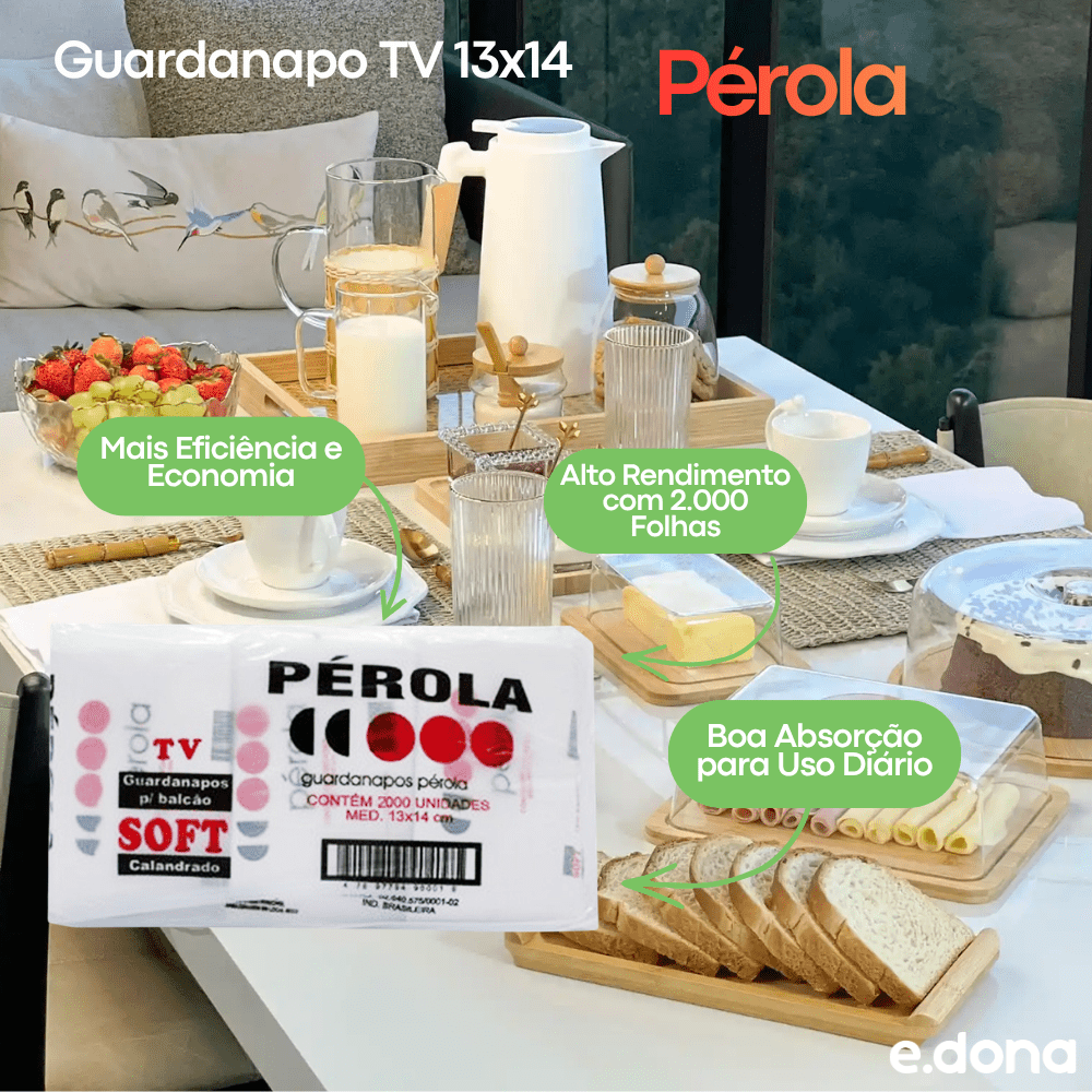 Guardanapo TV 13x14 Pérola com 2.000 Folhas - e - dona