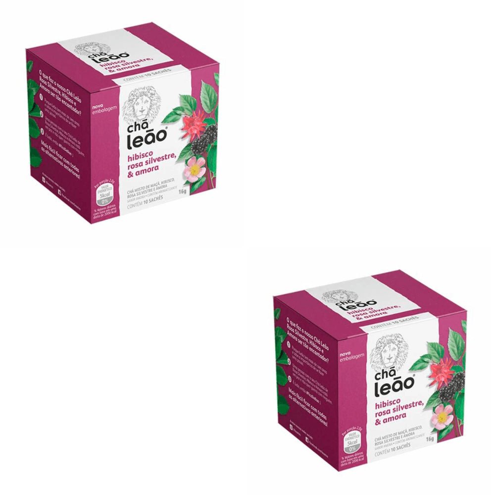 Kit 2 Chás Leão Silvestre + Hibisco + Amora com 10 sachês - e - dona