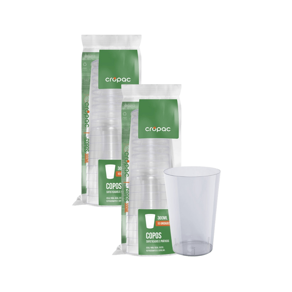 Kit 2 Pacotes Copo 300ml Cropac Cristal com 10 Unidades Cada - e - dona