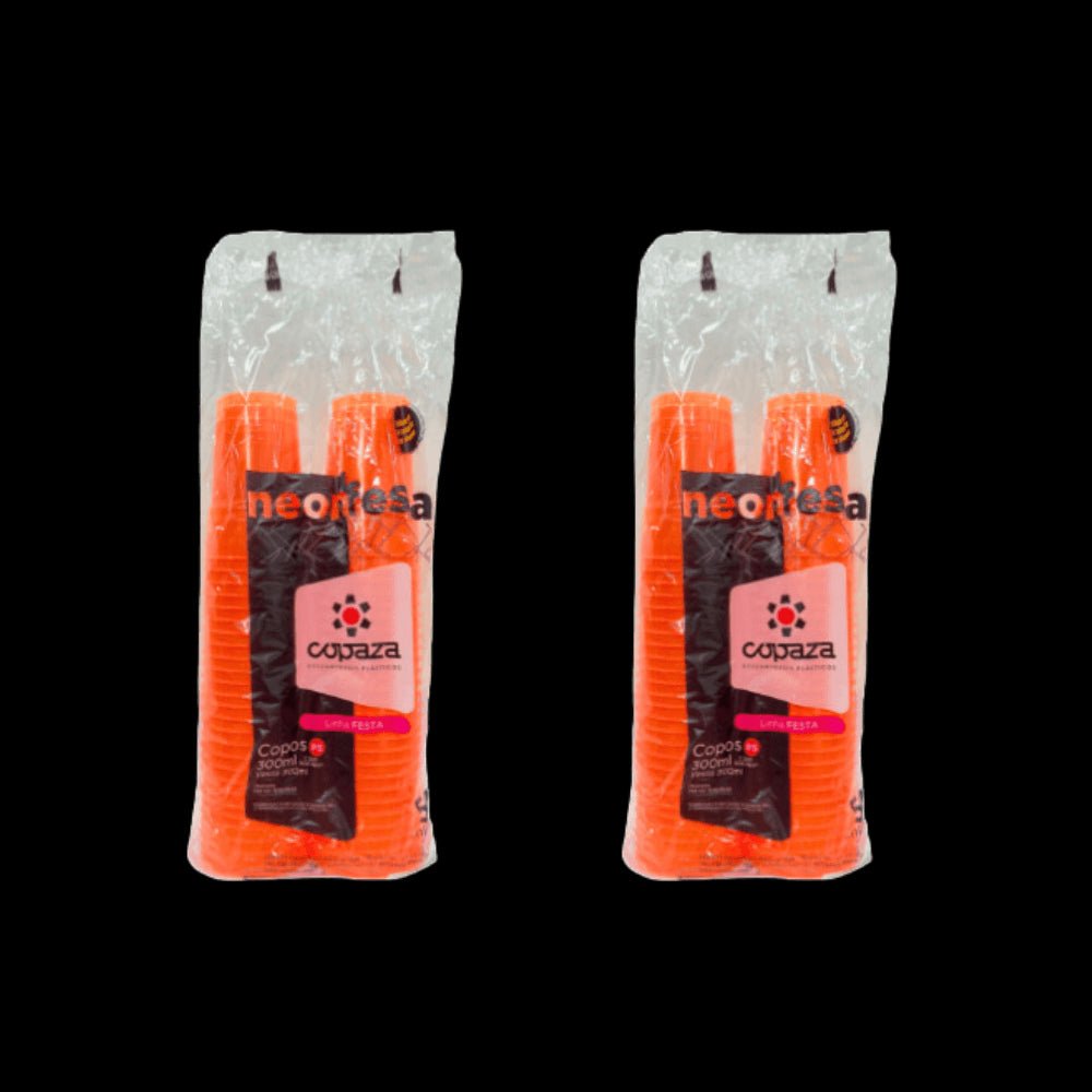 Kit 2 pacotes de Copo Neon Laranja 300ml Copaza com 50 unidades - e - dona