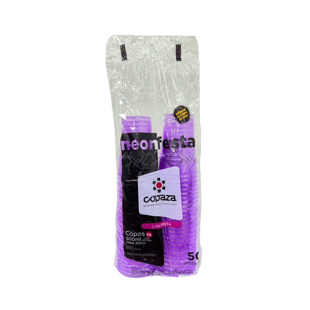 Kit 2 pacotes de Copo Neon Roxo 300ml Copaza com 50 unidades - e - dona