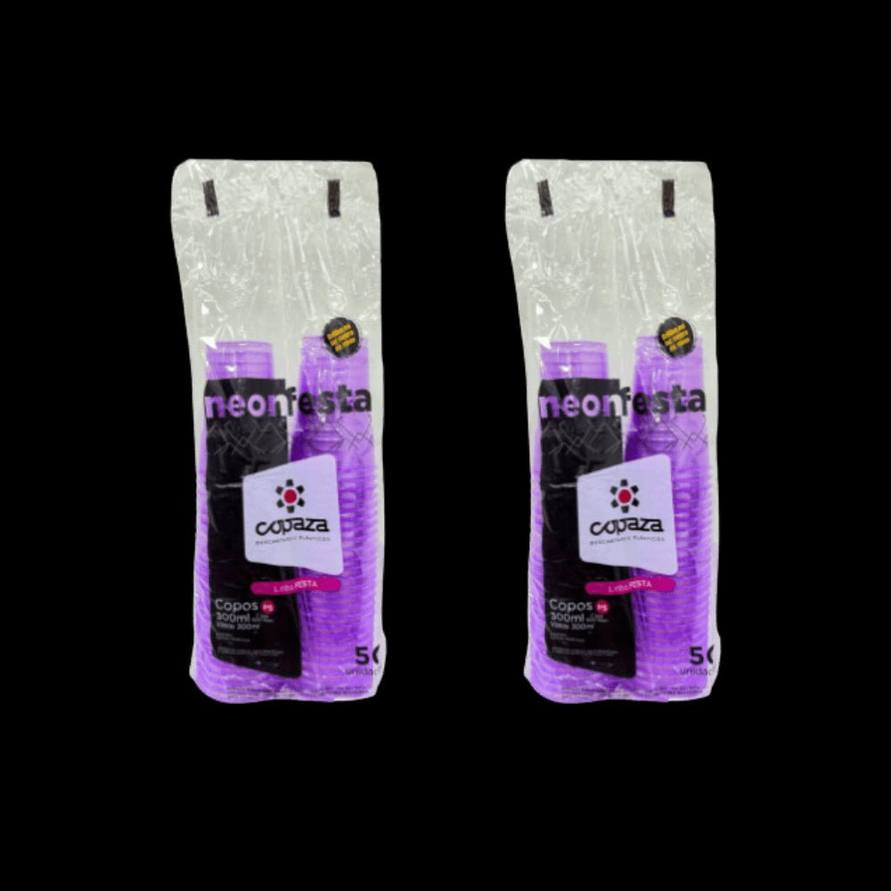 Kit 2 pacotes de Copo Neon Roxo 300ml Copaza com 50 unidades - e - dona