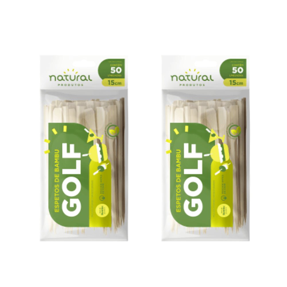 Kit 2 Pacotes de Espetos de bambu Golf 15cm Natural com 50 unidades Ideal para Lanches e Petiscos - e - dona