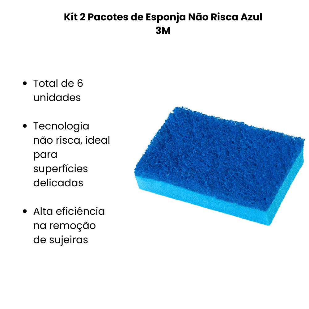 Kit 2 Pacotes de Esponja Não Risca Azul 3M com 3 Unidades - e - dona