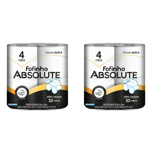 Kit 2 Pacotes de Papel Higiênico Folha Dupla Fofinho Absolute com 4 rolos de 30 metros - e - dona
